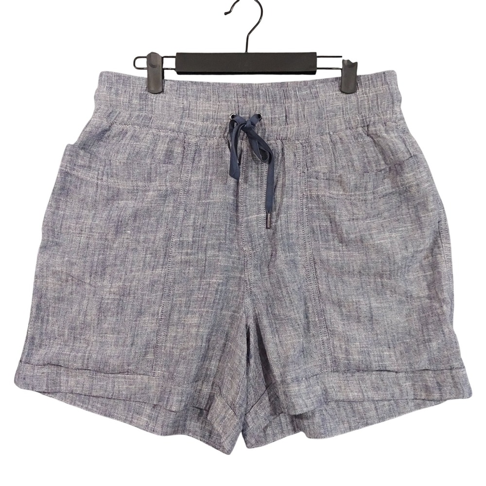Violets & Roses Shorts Women 12 Blue Linen Blend Paper Bag Summer Beach Boating